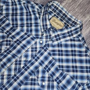 Wrangler Western Fashion Pearl  Snap Shirt Plaid Short Sleeve Menswear‎ 2XL